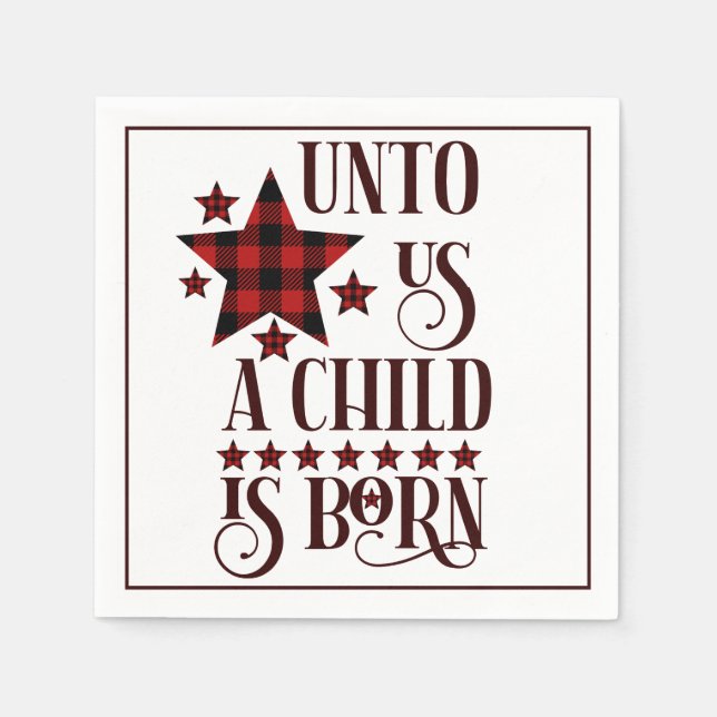 Unto Us A Child Is Born Christmas Plaid Napkin (Front)