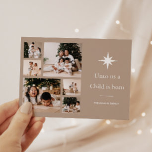Unto Us a Child is Born Photo Collage Christmas  Holiday Card