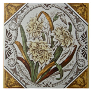 Unusual 1880s Victorian Floral Transferware Tile