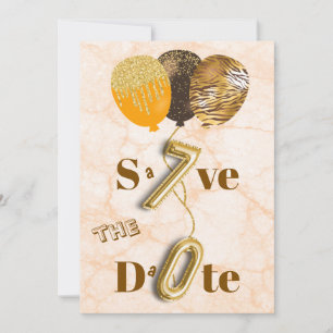 Unusual 70th Birthday Glitter Balloons & Roses Save The Date