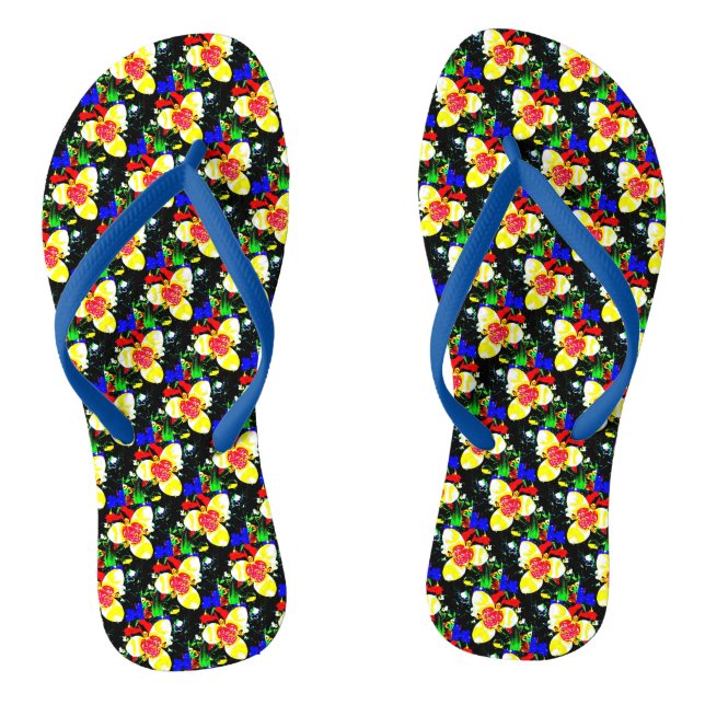 unusual abstract background yellow flower pattern thongs (Footbed)