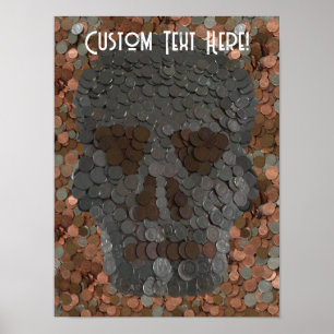 Unusual And Unique Coin Design Metal Skull Poster