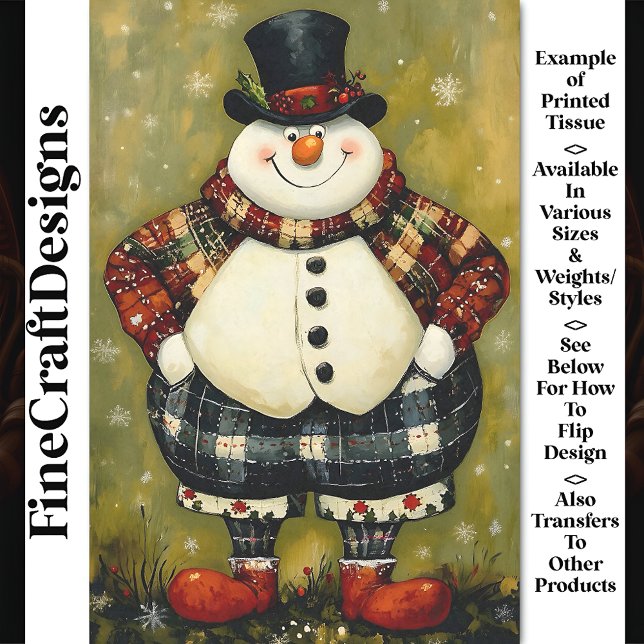 Unusual Big Fun Dressed Snowman Man BB2 Decoupage Tissue Paper (Creator Uploaded)