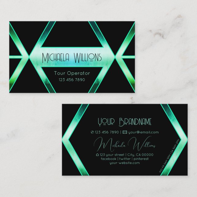 Unusual Black Geometric Cool Shimmery Teal Pattern Business Card (Front/Back)
