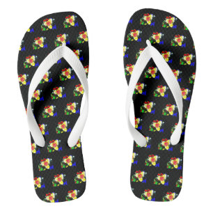 unusual black with yellow and red flower pattern thongs