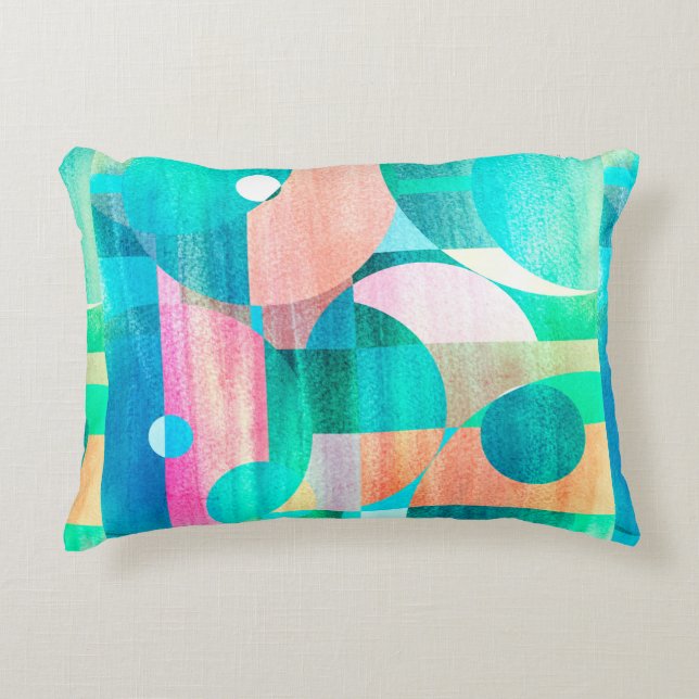unusual bright colourful geometric abstract patter decorative cushion (Front)
