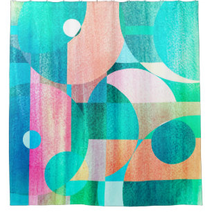 unusual bright colourful geometric abstract patter shower curtain