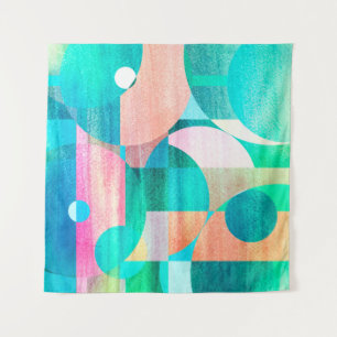 unusual bright colourful geometric abstract patter tapestry