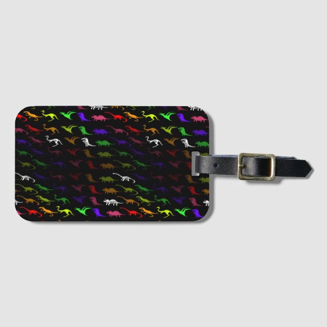 Unusual cool rainbow colourful cute dinosaur luggage tag (Front Horizontal)