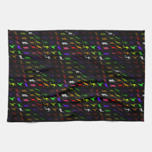 Unusual cool rainbow colourful cute dinosaur tea towel