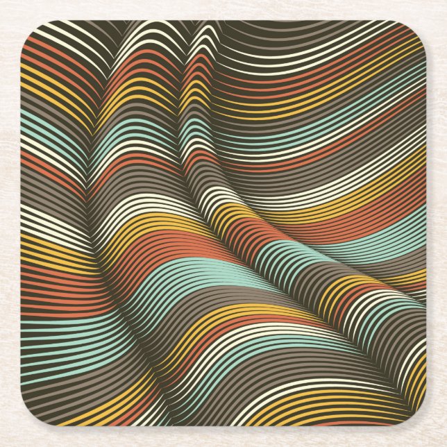 Unusual Curved Decorative Flex Lines Square Paper Coaster (Front)