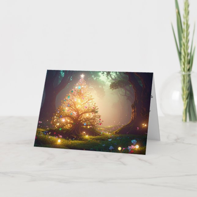 Unusual Elegant Magical Pretty Christmas Tree Holiday Card (Front)