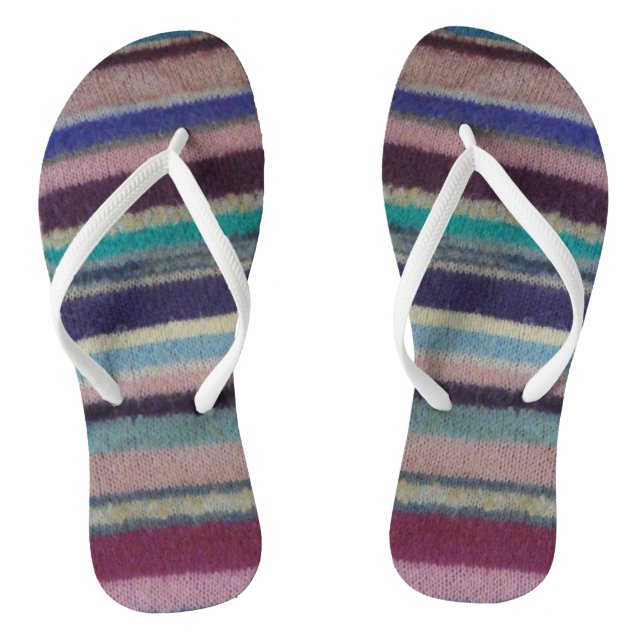 unusual fun vintage hand knitted colourful stripey thongs (Footbed)