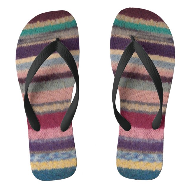 unusual fun vintage hand knitted colourful stripey thongs (Footbed)