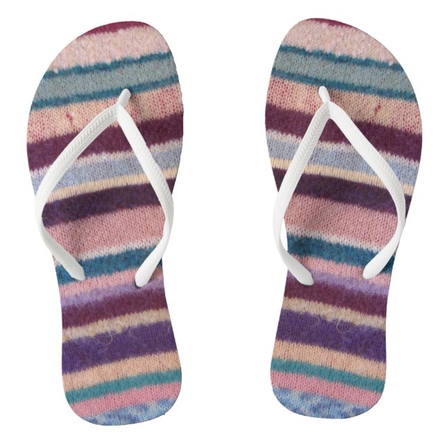 unusual fun vintage hand knitted colourful stripey thongs (Footbed)