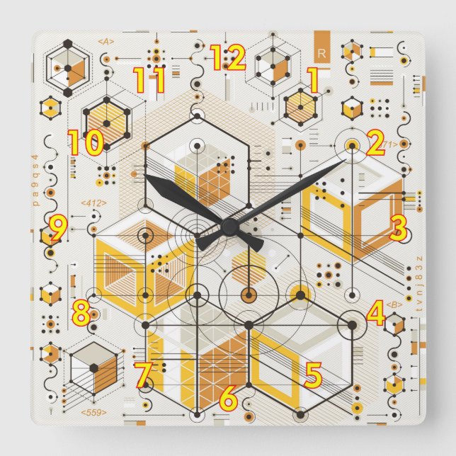 Unusual Futuristic Electronic Style Design Square Wall Clock (Front)