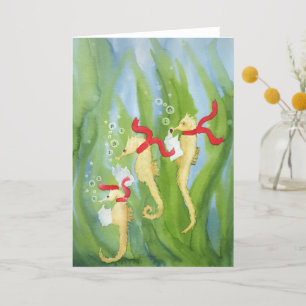 Unusual Holiday Animals: Seahorse Greeting Card A5