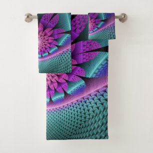 Unusual Patterned Colourful Fantasy Flower Fractal Bath Towel Set
