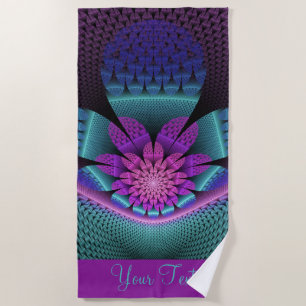 Unusual Patterned Colourful Fantasy Flower Fractal Beach Towel