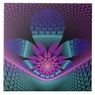 Unusual Patterned Colourful Fantasy Flower Fractal Ceramic Tile