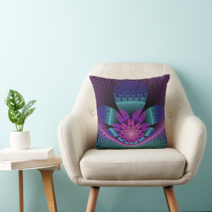 Unusual Patterned Colourful Fantasy Flower Fractal Cushion