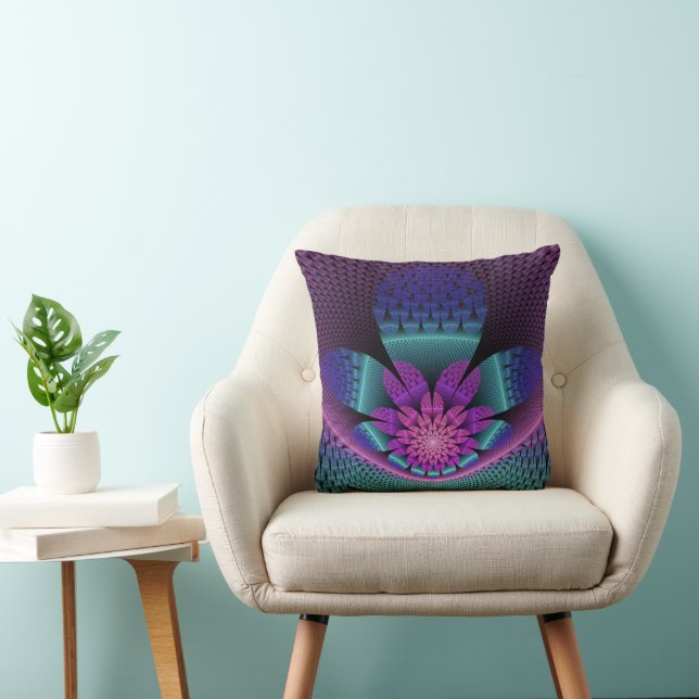 Unusual Patterned Colourful Fantasy Flower Fractal Cushion (Chair)