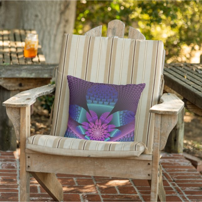 Unusual Patterned Colourful Fantasy Flower Fractal Cushion (Chair)