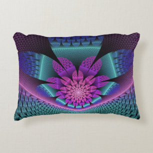 Unusual Patterned Colourful Fantasy Flower Fractal Decorative Cushion