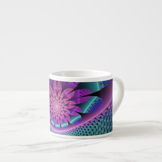 Unusual Patterned Colourful Fantasy Flower Fractal Espresso Cup (Front Right)
