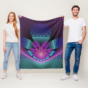Unusual Patterned Colourful Fantasy Flower Fractal Fleece Blanket