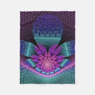 Unusual Patterned Colourful Fantasy Flower Fractal Fleece Blanket