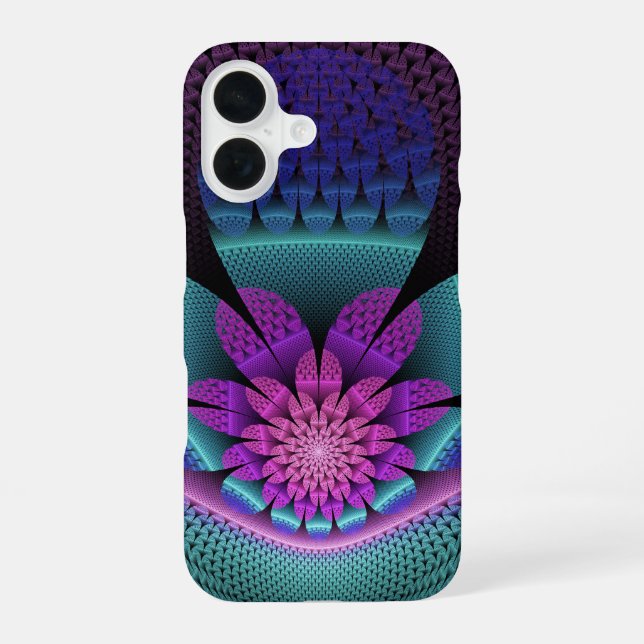 Unusual Patterned Colourful Fantasy Flower Fractal iPhone 16 Case (Back)