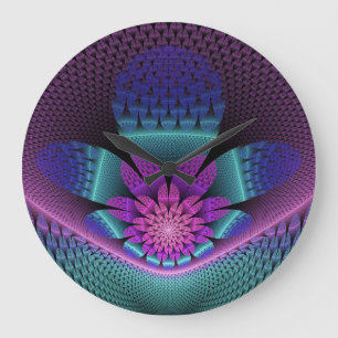 Unusual Patterned Colourful Fantasy Flower Fractal Large Clock
