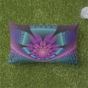 Unusual Patterned Colourful Fantasy Flower Fractal Lumbar Cushion