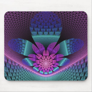 Unusual Patterned Colourful Fantasy Flower Fractal Mouse Pad