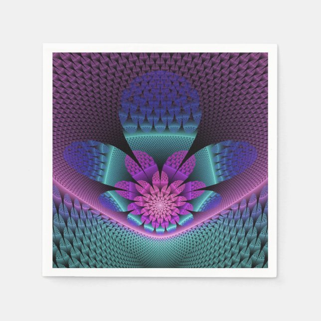 Unusual Patterned Colourful Fantasy Flower Fractal Napkin (Front)