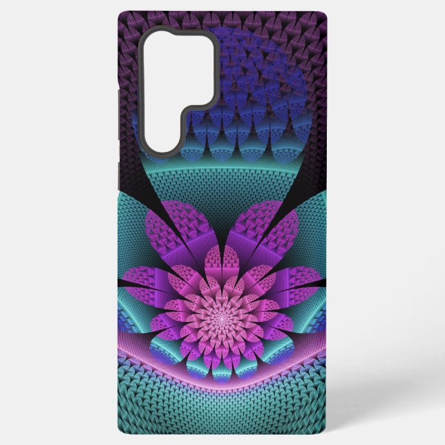 Unusual Patterned Colourful Fantasy Flower Fractal Samsung Galaxy S22 Ultra Case (Back)