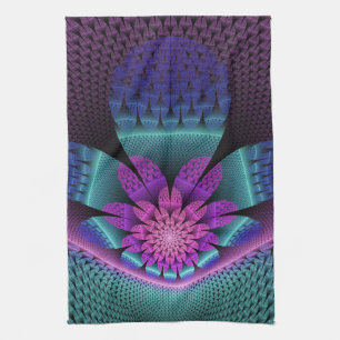 Unusual Patterned Colourful Fantasy Flower Fractal Tea Towel