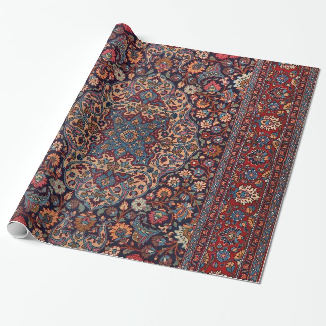 Unusual Persia Rug Blue Red Daisy  Wrapping Paper (Unrolled)