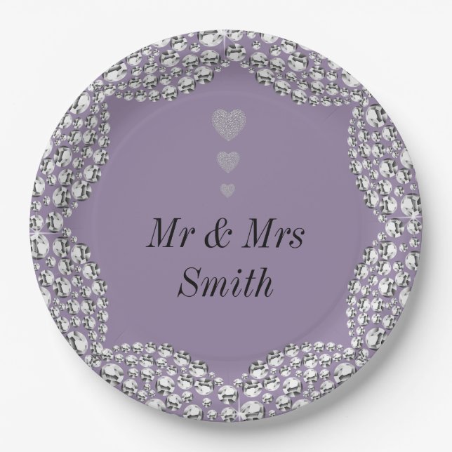 Unusual pretty personalized wedding party plates (Front)