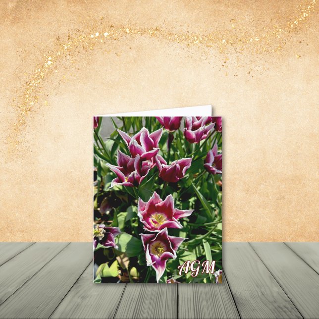 Unusual Purple and White Tulips Note Cards (Personalize to add your initials/name, or remove the text all-together.  )
