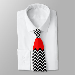Unusual Red White and Black Chevron Zig Zag Tie