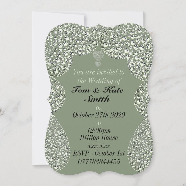 unusual rhinestone personalised wedding invitation (Front)
