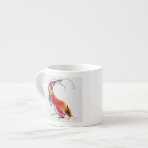 Unusual Rooster. Calligraphy and watercolor. Espresso Cup