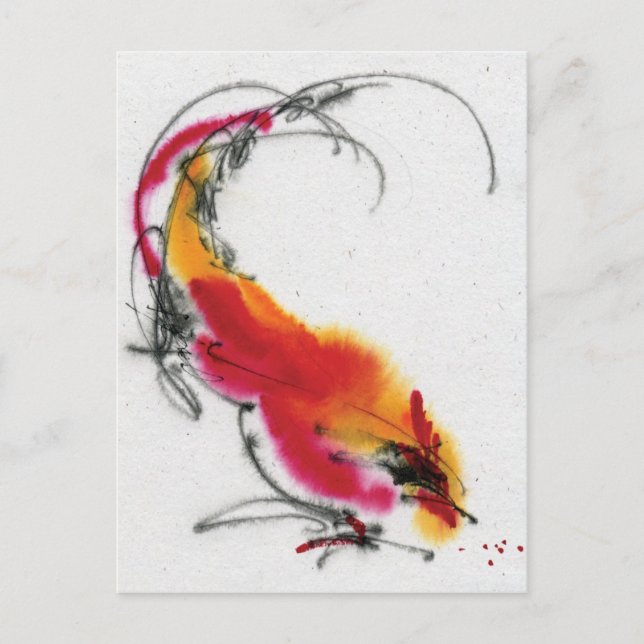 Unusual Rooster. Calligraphy and watercolor. Postcard (Front)