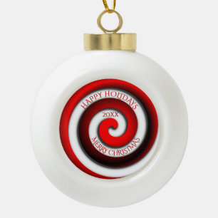 Unusual Spiral Happy Holidays Merry Christmas Year Ceramic Ball Christmas Ornament