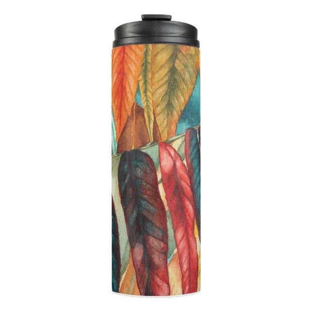 unusual stylised autumn leaf colours modern  thermal tumbler (Front)