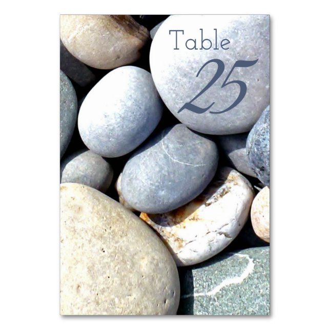 Unusual Stylish Rustic Informal Beach Pebbles Table Number (Front)