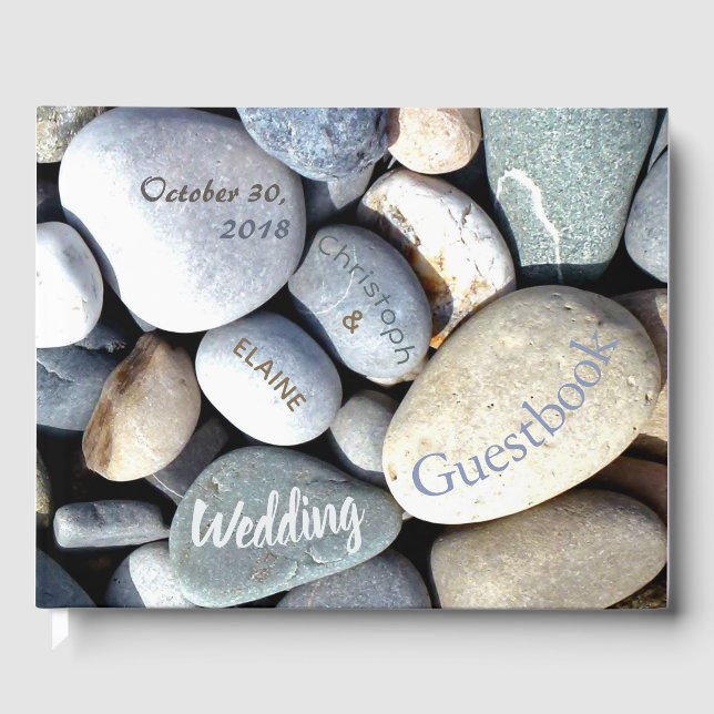 Unusual Stylish Rustic Pebbles Nature Wedding Guest Book (Front)