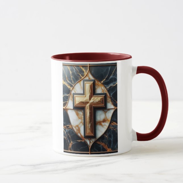 Unveiled Black and White Marble Cross With Gold  Mug (Right)